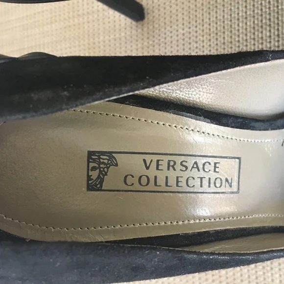 Versace Collection Black Pointed Toe Pumps w Detailed Back EUC - Picture 7 of 13